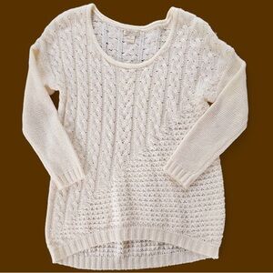 Lucky‎ Brand Cream Cable Knit Wool Asymmetric Pullover Womens Sweater Size XL